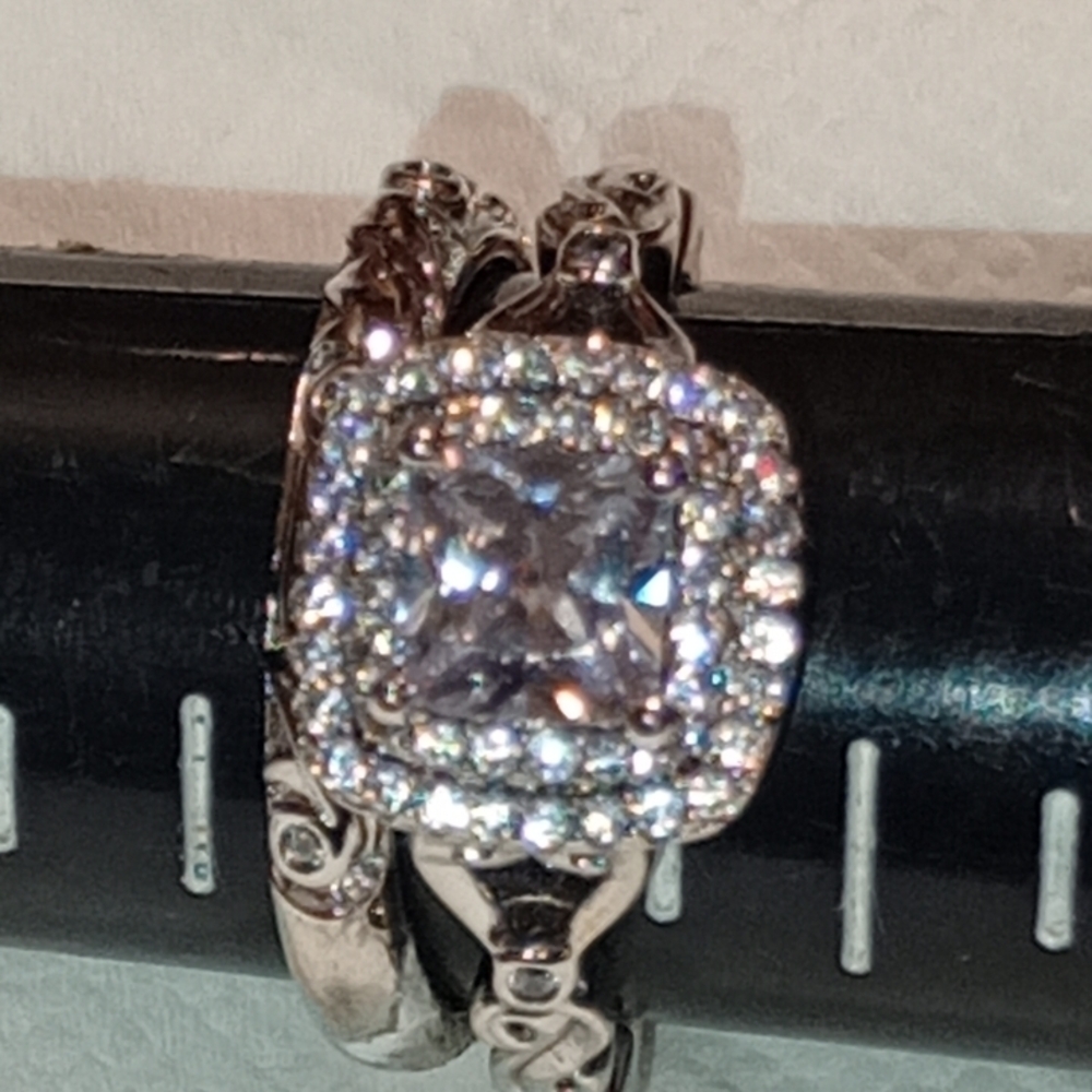 Sterling Silver Engagement And Wedding Band Ring Set/NWOT/Cocktail Ring & Band - Picture 9 of 16